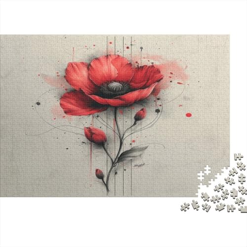 Abstract Red Flower Puzzle 1000 Teile Puzzle Für Erwachsene Holzpuzzle Erwachsene Herausforderung Spielzeug Geschenk Für Alle Frauen Und Männer 1000 Stück (75x50cm) von BOAHZCJEG