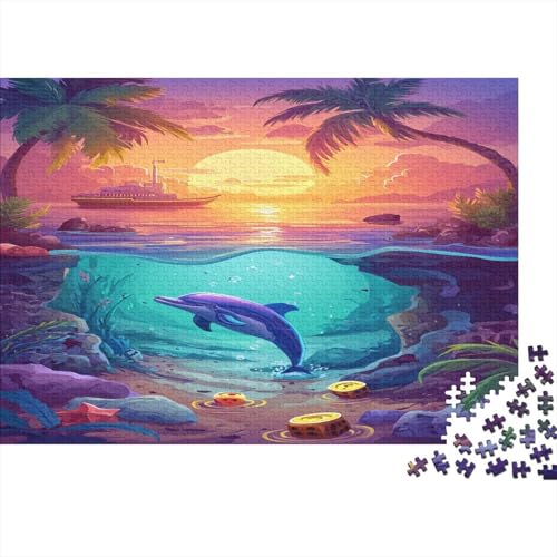 Dolphin Puzzle für Erwachsene Holzpuzzle 1000 Teile Entspannendes Puzzle Geschenk Für Erwachsene Puzzle 1000 Teile Puzzlespiel Dekoration für Zuhause 1000 Stück (75 x 50 cm) von BOAHZCJEG