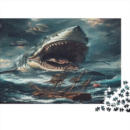 Great White Hai 1000 Teile, Impossible Puzzle,GesKükenlichkeitsspiel Für Die Ganze Familie, Erwachsenenpuzzle Ab 14 Jahren Puzzel 1000pcs (75x50cm) von BOAHZCJEG