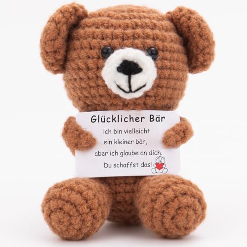 Pocket Hug Glücklicher Bär Glücksbringer Geschenke, Kreative Strickwolle Bär Puppe und mit Energiekarte (Bär), Mutmacher Geschenk, Gute Besserung Geschenk, Einschulung Geschenk von BOAITE