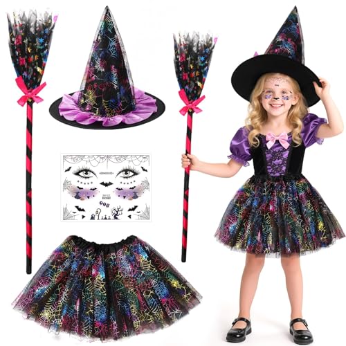 BOARDFEB Halloween Hexenkostüm kinder, Kinder Hexen Kostüm Hexen Kostüm Mädchen Tutu Tüllrock Hexenhut Besen Gesichtsaufkleber für Halloween Karnevals Partys BOARDFEB Halloween Hexenkostüm kinder, Kinder Hexen Kostüm Hexen Kostüm Mädchen Tutu Tüllrock Hexenhut Besen Gesichtsaufkleber für Halloween Karnevals Partys von BOARDFEB