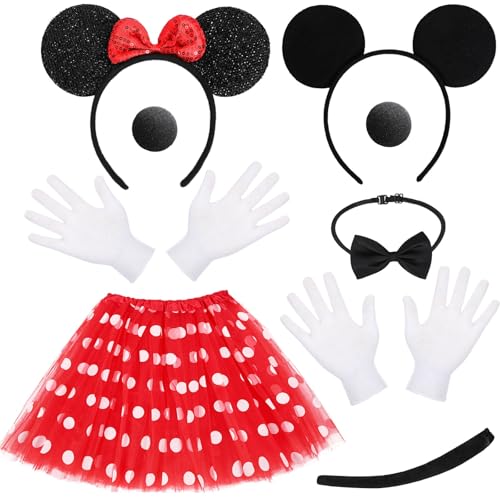 BOARDFEB Maus Kostüm Erwachsene, 2 Sets Mouse Kostüm Mini Maus Kostüm Damen Mini Mouse Kostüme Erwachsene für Karnevals Mottoparty Cosplay Partykostüme von BOARDFEB