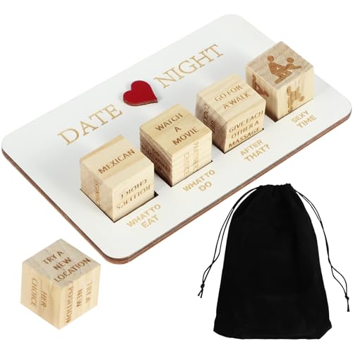 BOBASH Date Night Dice Wooden Date Ideen Night Game Würfel mit Aufbewahrungstasche Paar Holz Romantisch Data Night Dice Game Sagt Aktion Wiederverwendbare Würfel zum Geburtstag Valentinstag von BOBASH