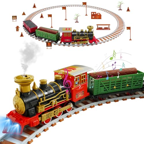 Zug für Christbaum, Eisenbahn im Weihnachtsbaum, Spielzeugeisenbahn-Set für Kinder, Weihnachtszug Dampfzug Spielzeug mit Sounds und Lights, Elektrischer Zug Set für Kinder ab 6 7 8 10+Jahren (01) von BOBASH