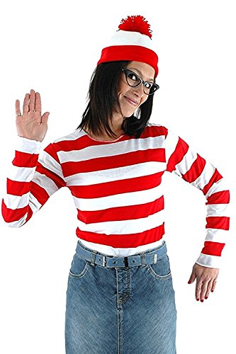 BOBOBN Erwachsenenkostüm rot und weiß gestreiftes T-Shirt Halloween Cosplay Kostüm (weiblich, L) von BOBOBN