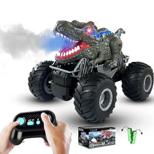 BOBOTATA Dinosaurier Truck Spielzeug Ferngesteuertes Auto Kinder Monstertruck ab 3 4 5 6 7 8 + Jahre, 2.4 GHz mit Licht, Klang, Sprühen, All Terrain RC Cars Spielzeug Geschenke für Jungen von BOBOTATA