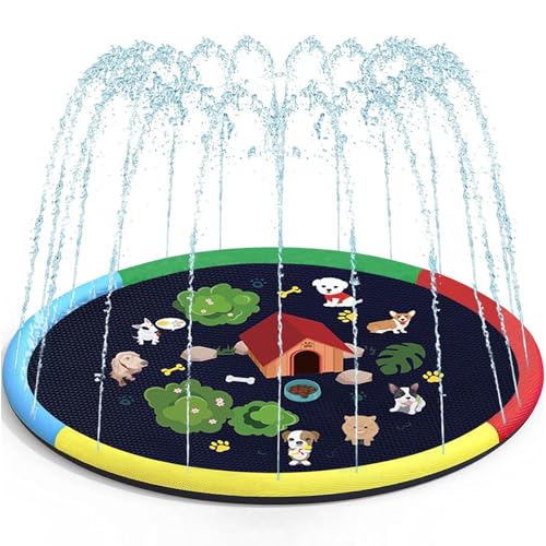 BOCTTCBO Splash Pad 170CM Wasserspielzeug Kinder Outdoor Spielzeug Sprinkler Matte Wasser Spielmatte für Kinder oder Hunde - Aufblasbares Sprinkler Play Matte für Sommer Garten von BOCTTCBO