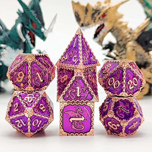 BOCbco Dnd Metal Dice Dragon Set 7 Rollenspielwürfel Polyedrische D&D-Würfel Für Trpg-Tischspiele Dungeons And Dragons Games/Copper Purple von BOCbco