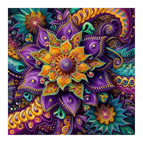 Puzzles für Erwachsene, Mandala-Blumen-Holzpuzzles, 500 Stück, 40,4 x 40,4 cm, groß, einzigartig geformtes Geschenk, Puzzle für Erwachsene und Kinder, Familienspiel von BODHIPNJOY