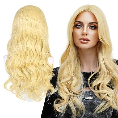 55cm Blond Cosplay Perücke für Frauen Langes Gewelltes Haar Perücke Synthetische Lockige Perücken mit Haarnetz für Karneval Anime Halloween Kostümparty von BOFUNX