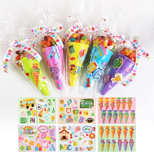 BOFUNX 10 Stück Schultüte zum Befüllen Geschwisterschultüte Zuckertüte Einschulung Schulanfang Geschenk für Kinder Jungen Mädchen Party Deko von BOFUNX