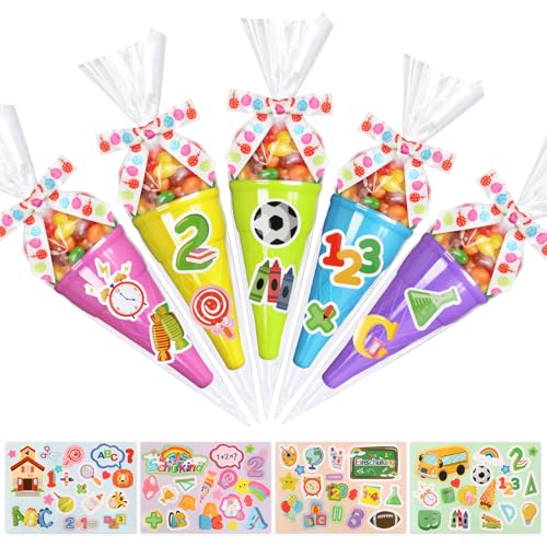 BOFUNX 10 Stück Schultüte Einschulung Zuckertüte zum Befüllen Geschwisterschultüte Einschulung Schulanfang Geschenk für Kinder Jungen Mädchen Party Deko von BOFUNX