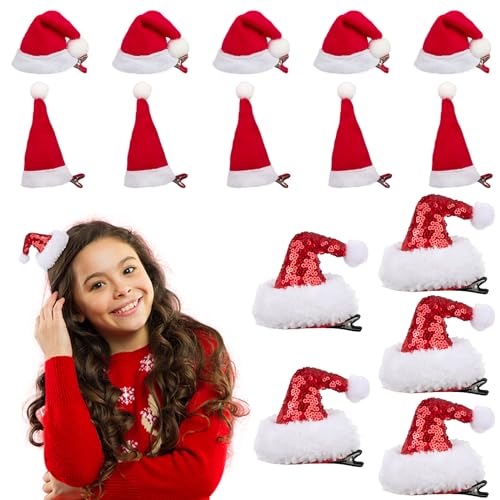 BOFUNX 15 Stücke Haarspange Weihnachten Mini Weihnachtsmütze Haarklammern Haarschmuck für Kinder Erwachsene Weihnachten Party von BOFUNX