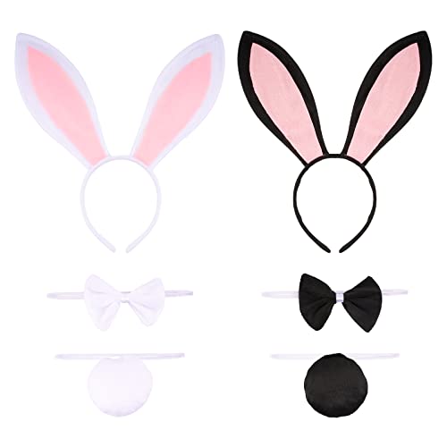 BOFUNX 2 Sets Hasenohren und Schwanz Set, Bunny Ohren Haarreif Kostüm Set Kaninchen Haarreif Kragen und Schwanz für Kinder Erwachsene Karneval Cosplay Kostüm Party von BOFUNX