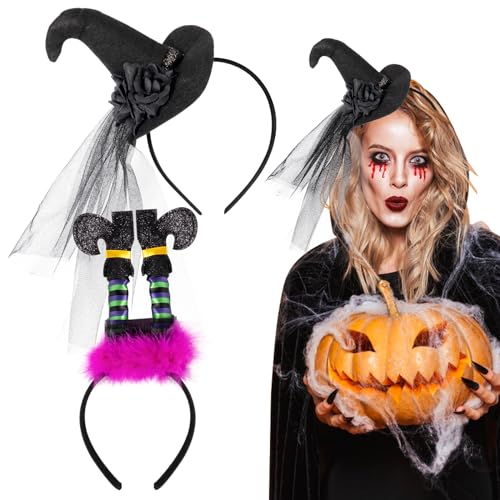 BOFUNX 2 Stück Halloween Hexenhut Haarreifen Hexenfüße Stirnbänder Kopfbedeckung Hexenkostüm Zubehör für Halloween Karneval Fasching Kostüm Accessoire von BOFUNX