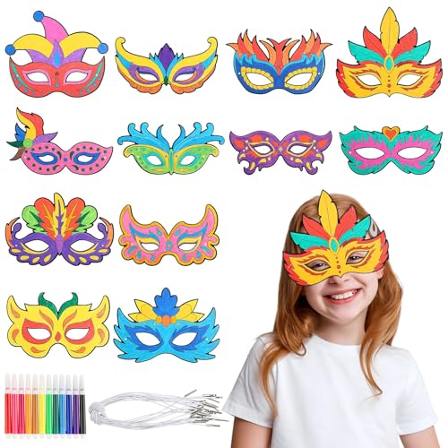 BOFUNX 24 Stück Maske zum Ausmalen Kinder Papiermaske Basteln DIY Maskerade Masken Bastelset Geschenk für Mädchen Junge Fasching Karneval Maskerade Zirkus Party von BOFUNX