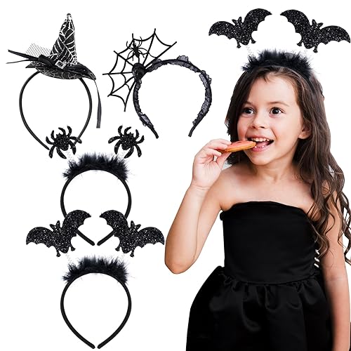 BOFUNX 4PCS Fledermaus Hexenhut Spinnen Haarreifen mit Plüsch Glitzereffekt Vampir Haarreifen für Halloween Karneval Fasching Kostüm Accessoire von BOFUNX