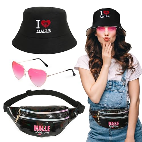 BOFUNX 90er 80er Jahre Malle Party Outfit Mallorca Outfit Metallic Bauchtasche Gürteltasche Herz Party Brillen für Hippie Neon Malle Mallorca Fasching Karneval Cosplay Kostüme Accessoires von BOFUNX