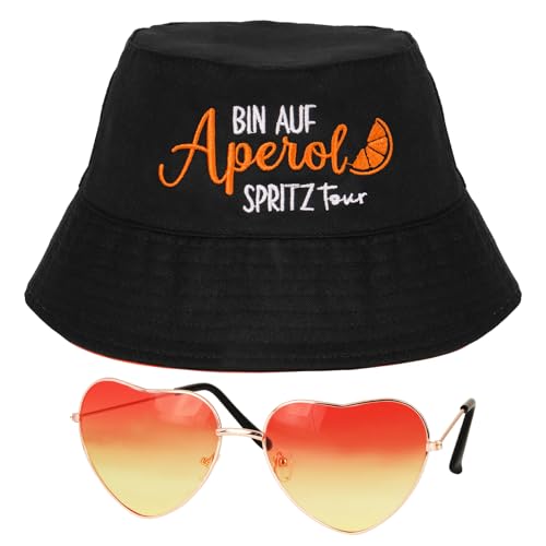 BOFUNX Apero Spritz Fischerhut Anglerhut + Retro Orange Brillen in Herzform Apero Party Hut Apero Geschenk für Apero Liebhaber Fasching Karneval Cosplay Kostüme Accessoires BOFUNX Apero Spritz Fischerhut Anglerhut + Retro Orange Brillen in Herzform Apero Party Hut Apero Geschenk für Apero Liebhaber Fasching Karneval Cosplay Kostüme Accessoires von BOFUNX