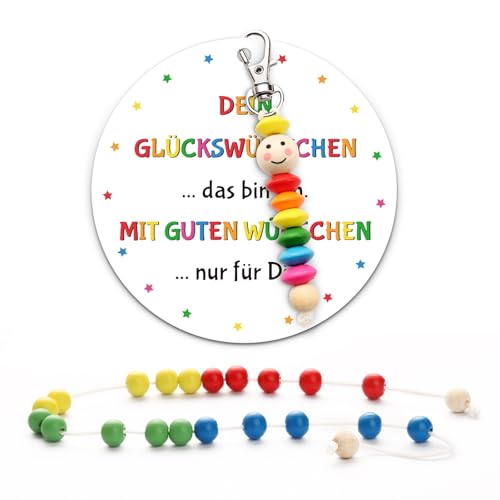 BOFUNX Einschulung Geschenke Glückswürmchen Schlüsselanhänger + Glückskarte + Rechenkette Schulkind Personalisiert Geschenk Schulanfang Glücksbringer Schultüte Füllung von BOFUNX