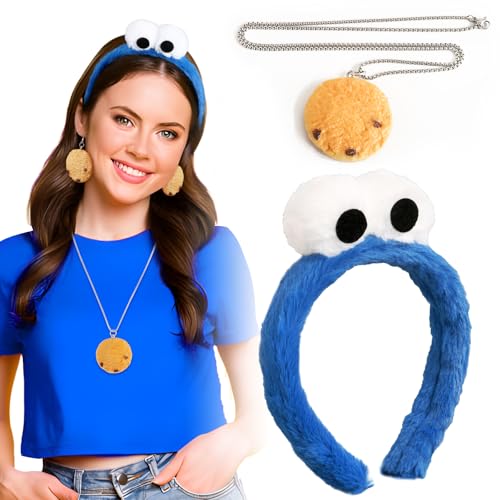 BOFUNX Haarreif mit Augen + Cookie Halskette + Cookie Ohrringe, Monster Kostüm Accessoires für Fasching Karneval Mottoparty Cosplay von BOFUNX