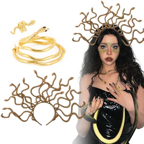 BOFUNX Medusa Kostüm Zubehör, Schlangen Haarreif Schlangen Halskette Armband Schlangenring, Damen Schlange Kostüm für Karneval Halloween Cosplay Kostüme Accessoires von BOFUNX