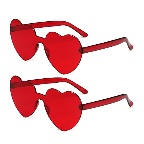 BOFUNX 2 Paar Herz Brille Rot Herzförmige Brillen Lustige Rot Partybrille für Valentinstag JGA Hochzeit Karneval Fasching Kostüm Mottoparty von BOFUNX