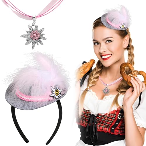 BOFUNX Seppelhut Haarreif Feder Haarband und Edelweiß Halskette Trachtenkette für Damen Oktoberfest Karneval Party Kostüm Zubehör BOFUNX Seppelhut Haarreif Feder Haarband und Edelweiß Halskette Trachtenkette für Damen Oktoberfest Karneval Party Kostüm Zubehör von BOFUNX
