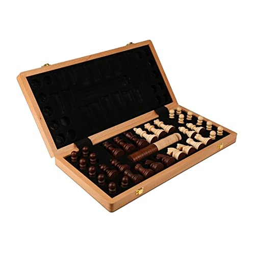 BOGAZY Internationales Schach 16,5-Zoll-Schachbrett, faltbar, Holz-Schachspiel, handgefertigte Schachfiguren, 2-in-1-Brettspiele Schachspiel Reiseschach von BOGAZY