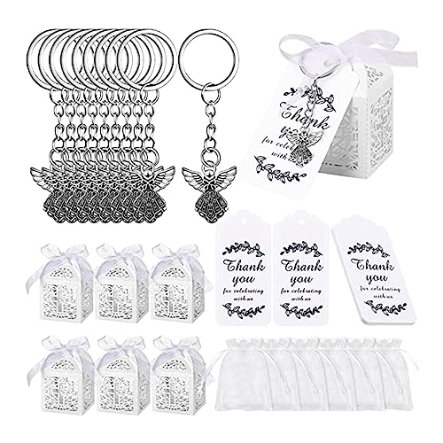 BOGEEL 30 Stück/24 Stück Engel Schlüsselanhänger Anhänger Favor Box Keychain Taufe Geschenk Schlüsselanhänger mit Dankeschön Kraft Anhänger Tasche für Kinder von BOGEEL