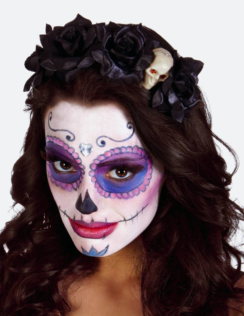 Dia de los Muertos Haarreif mit schwarzen Rosen und Totenschädel Halloween-Accessoire schwarz-beige Dia de los Muertos Haarreif mit schwarzen Rosen und Totenschädel Halloween-Accessoire schwarz-beige von BOLAND BV