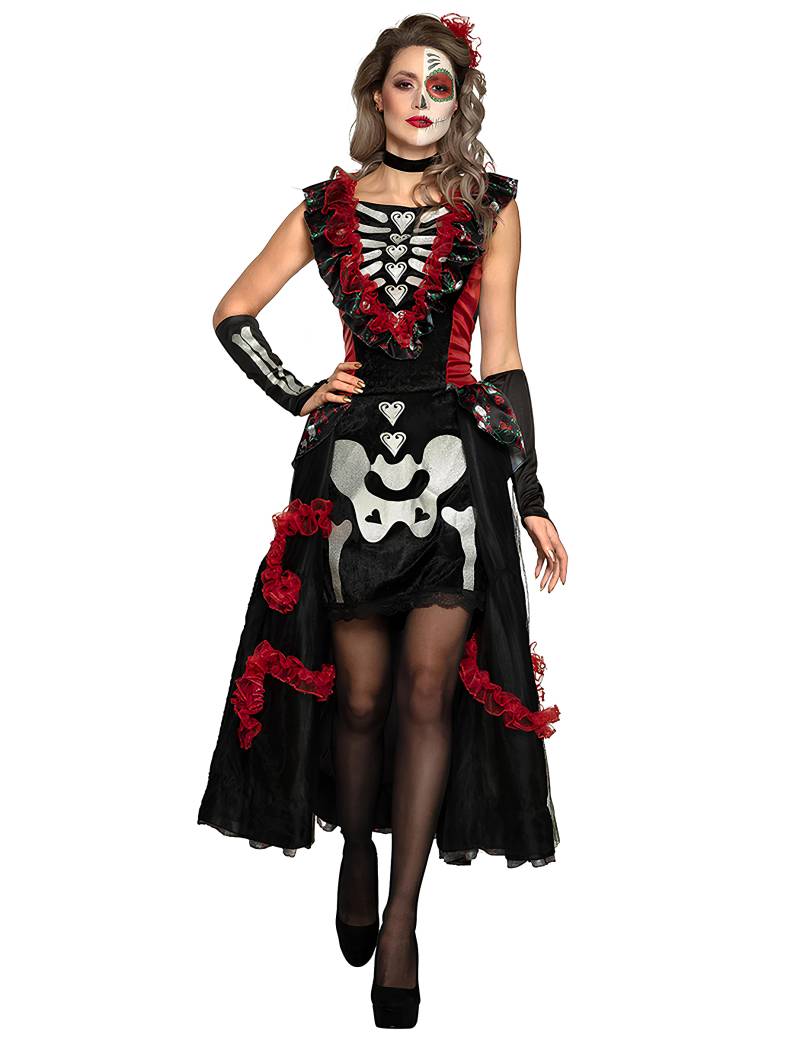 Día de los Muertos-Kostüm für Damen Halloweenkostüm schwarz-rot von BOLAND BV