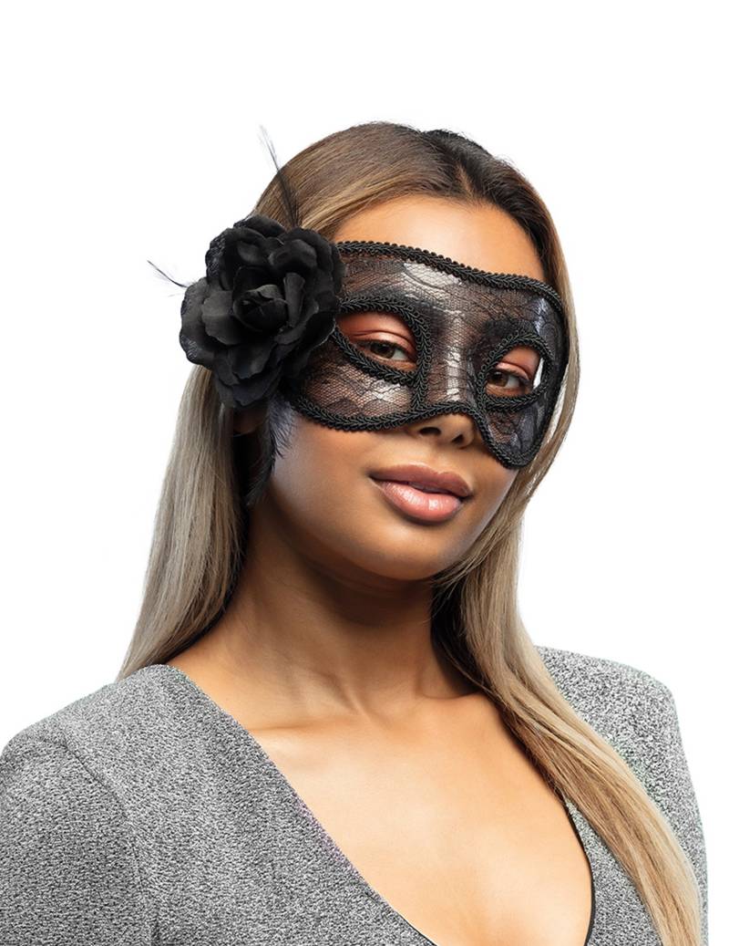 Spitzen-Maske mit Rose schwarz 22cm von BOLAND BV