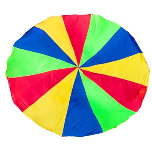 BOLAXHCA 2 Meter Langes Fallschirmspiel für Kinder, Partymatte Aus Regenbogenstoff mit Griffen, Spieldecke für Kinder im Freien von BOLAXHCA