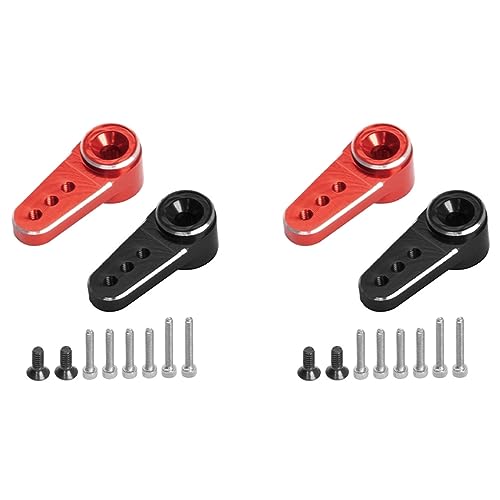 BOLAXHCA 4Pcs Metall 15T Servo Arm Servo Horn Fit ES08MA II Servo für Axial SCX24 1/24 RC Crawler Autoteile, Rot + Schwarz von BOLAXHCA