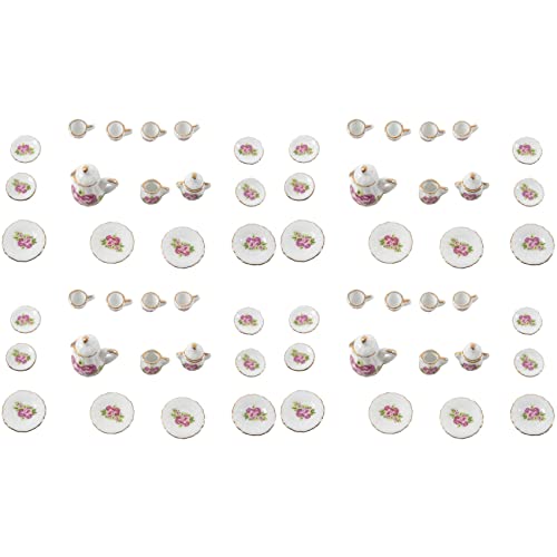 BOLAXHCA 60 STK. Puppenhaus Miniatur Ware Porzellan Tee Set Teller Becher Teller Chinesische Rose von BOLAXHCA