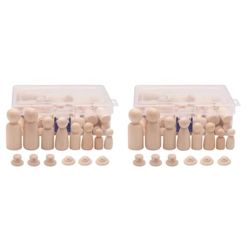 BOLAXHCA Hölzerne Peg Dolls, 112PCS Unvollendete Dekorative DIY Angel Tiny Doll Bodies Gemalte Natürliche Menschen mit Hüten von BOLAXHCA