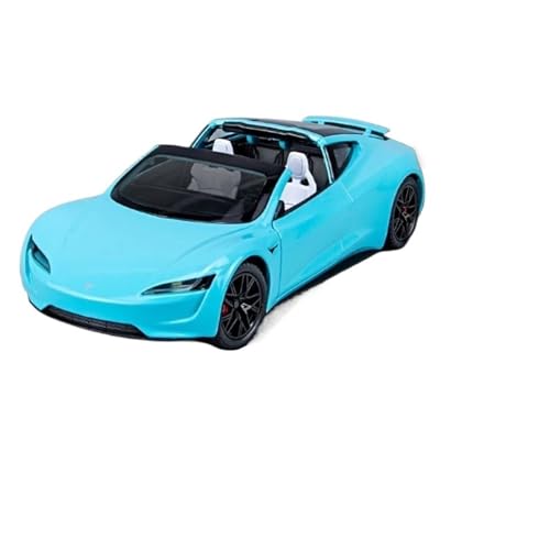 BOMXAN Klassisches Retro Automodell 1:24 Für Tesla Roadster Super Auto Legierung Auto Modell Rad Lenkung Sound Licht Sammlerstücke Spielzeug Miniatur Im Maßstab Sammlerstück(Blue) von BOMXAN