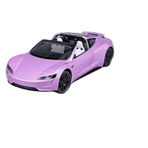 BOMXAN Klassisches Retro Automodell 1:24 Für Tesla Roadster Super Auto Legierung Auto Modell Rad Lenkung Sound Licht Sammlerstücke Spielzeug Miniatur Im Maßstab Sammlerstück(Purple) von BOMXAN