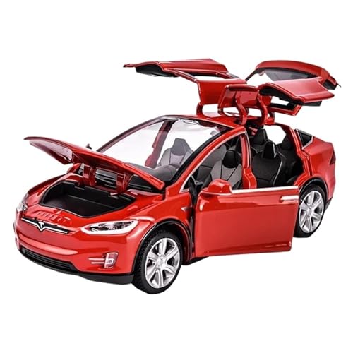 BOMXAN Klassisches Retro Automodell 1:32 Für Tesla X Legierung Druck Druck & Spielzeug Auto Modell Dekoration Sound Licht Kind Spielzeug Für Kinder Weihnachten Miniatur Im Maßstab Sammlerstück(Red) von BOMXAN