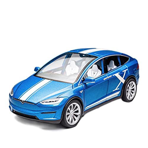 Klassisches Retro Automodell 1:20 Simulation for Tesla Model X Legierung Automodell Druckguss Sound Light Pull-Back Fahrzeug Spielzeug Geschenke Display Miniatur Im Maßstab Sammlerstück(Blau) von BOMXAN