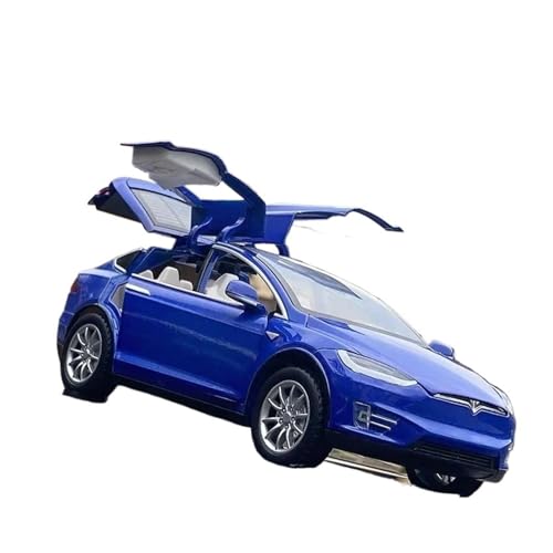 Klassisches Retro Automodell 1:24 Für Tesla Model X SUV Alloy Diecast Car Model Simulation Collection Sound and Light Kinderspielzeug Miniatur Im Maßstab Sammlerstück(Blue) von BOMXAN