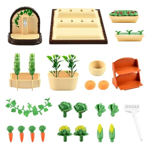 24 Stück Miniatur Garten Spielzeug Gemüse Zubehör Miniatur Garten Zubehör Garten Gemüsebeet Miniatur Garten Deko Mit Gemüse, Hacke, Blumentopf Für Outdoor-Gartendekoration Puppenhaus DIY Dekoration von BONGSHAKALAKA