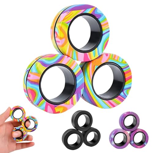 3 Stücke Magnetische Ringe Fidget Spinner Toys Anti Stress Fidget Toys ADHD Magic Finger Ring Toy Magnet Ring Fidget Toy Fidget Magnet Ringe Pack Tolles Geschenk Für Erwachsene Teenager Kinder von BONGSHAKALAKA