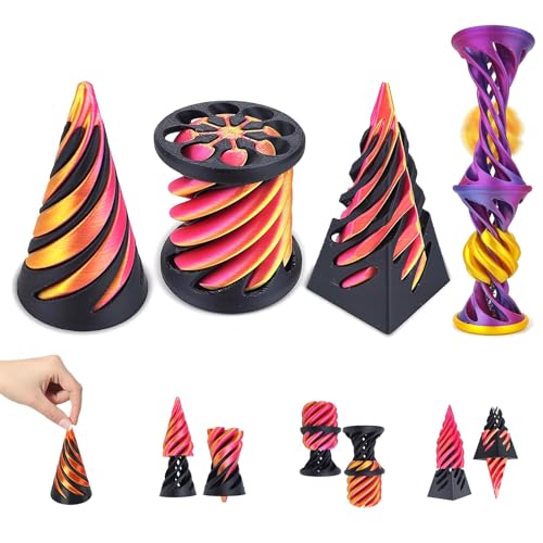 4 Stück 3D Gedrucktes Spiral Cone Fidget Toy Unmögliche Spiralkegel Pyramide 3D Printed Spiral Ball Fidget Toy Spirale Spielzeug Impossible Cone Spiral Cone Decompression Toy Für Erwachsene Und Kinder von BONGSHAKALAKA