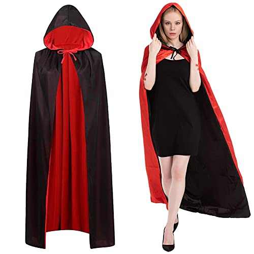 BONHHC Halloween Umhang, Vampir Umhang mit Kapuze, Vampir Kostüm, Halloween Kostüm Vampir Dämonen Umhang Für Halloween Karneval Cosplay, Schwarz Rot - Beidseitig Tragbar von BONHHC