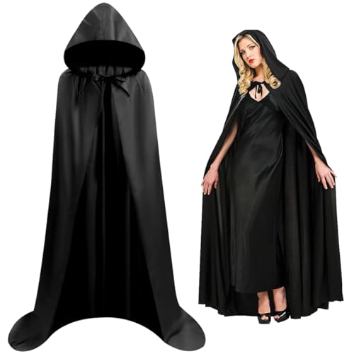 BONHHC Halloween kostüm,Schwarzer Umhang mit Kapuze,Unisex Gevatter Tod umhänge,Halloween Umhang, Fasching Kostüm, Schwarzer Robe für Halloween Weihnachten Karneval Kostüm (L) von BONHHC