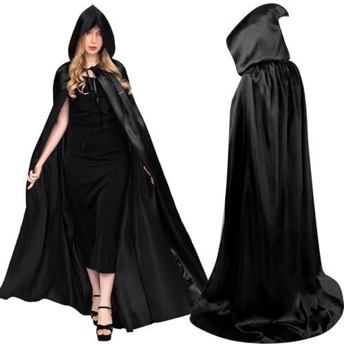 BONHHC Halloween kostüm,Schwarzer Umhang mit Kapuze,Unisex Gevatter Tod umhänge,Halloween Umhang, Fasching Kostüm, Schwarzer Robe für Halloween Weihnachten Karneval Kostüm (M) von BONHHC