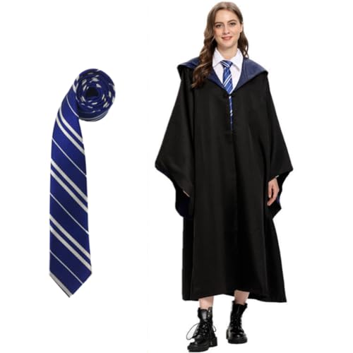 Kostüme Für Erwachsene, Kostüm Kinder,Schuluniform,Zauberer Cosplay Kostüm, Magische Party Karneval Verkleidung Fasching Halloween Kostüm,(Magisches Gewand + Krawatte) (Blau, 145) von BONHHC