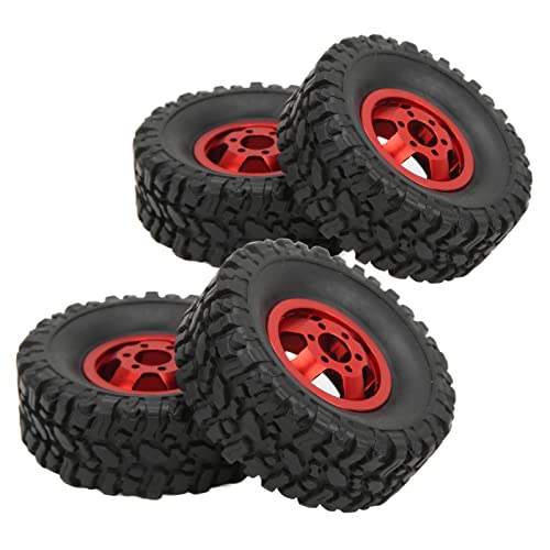 BONKZEBU 4 Reifen und Räder für RC-Car, 4WD-Radnabe aus Aluminiumlegierung, Gummireifen für WPL C14 C24 B14 B24 B24 B16 B36 (Rot) von BONKZEBU